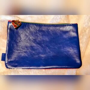 Ipsy Blue and Pink Cosmetic Bag Rhinestone Heart Zipper